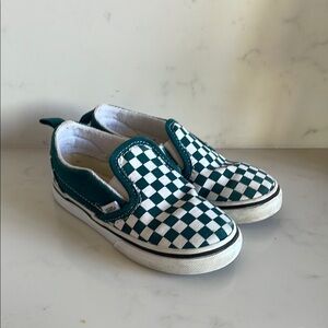 Vans Green and White Checkered Slip-On Sneakers